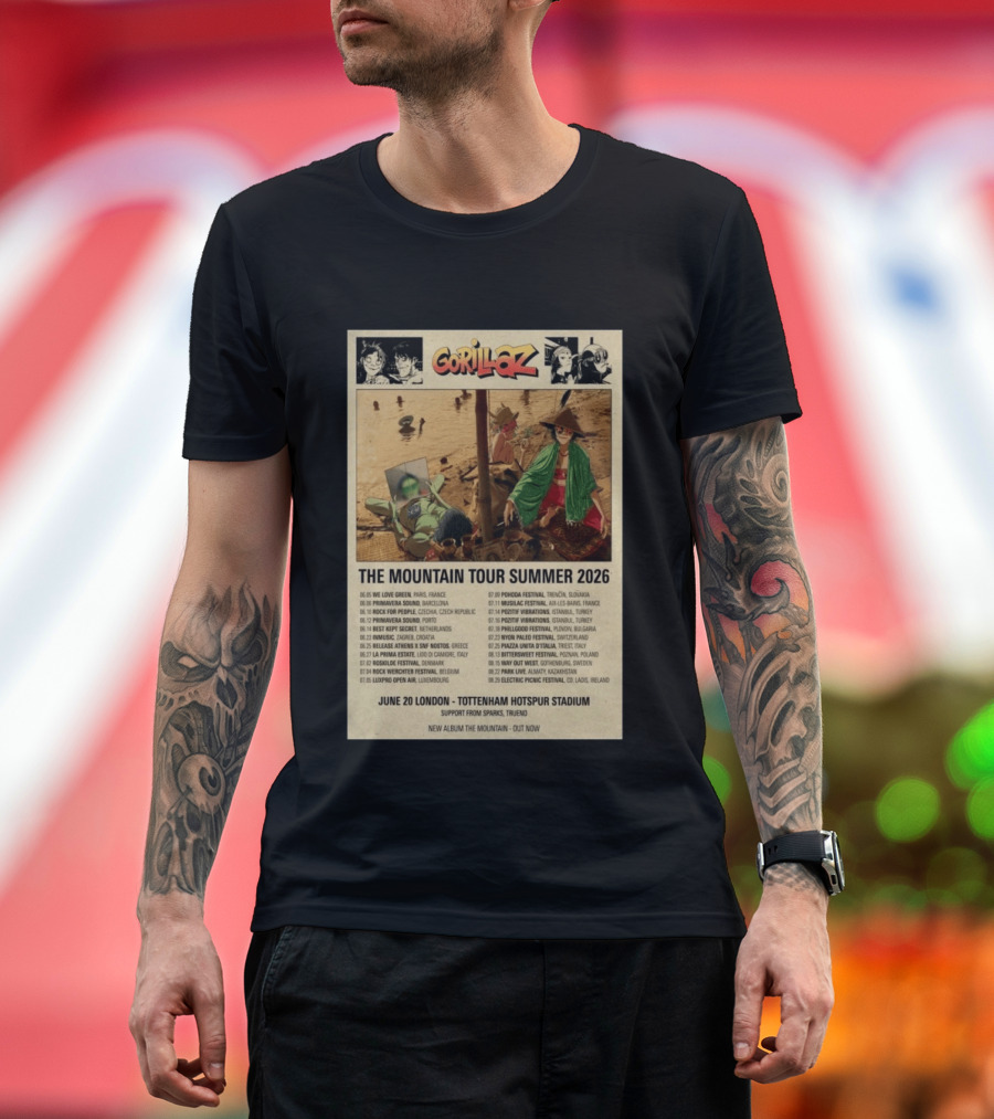 Gorillaz The Mountain Tour Summer 2026 Concert Featuring Noodle And Band Members T-Shirt