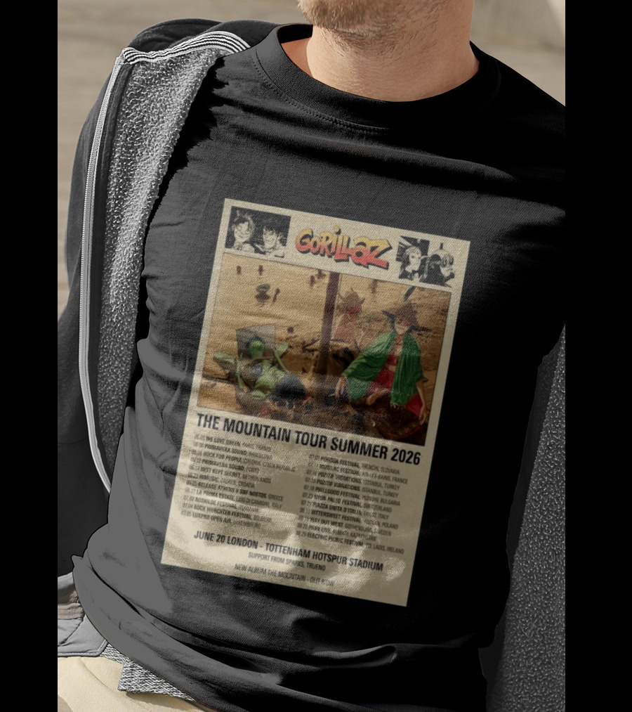 Gorillaz The Mountain Tour Summer 2026 Concert Featuring Noodle And Band Members T-Shirt