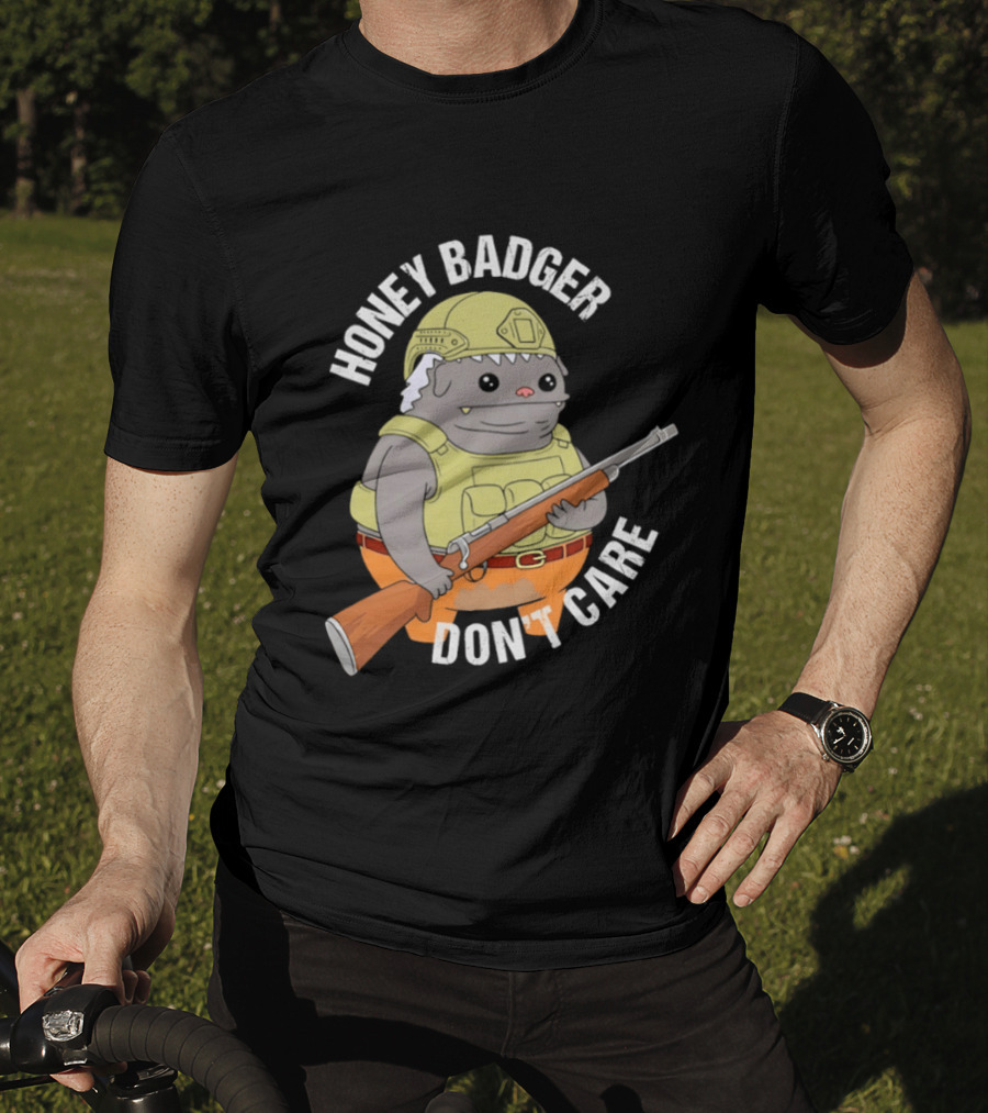Honey Badger Don't Care Armed Cartoon T-Shirt