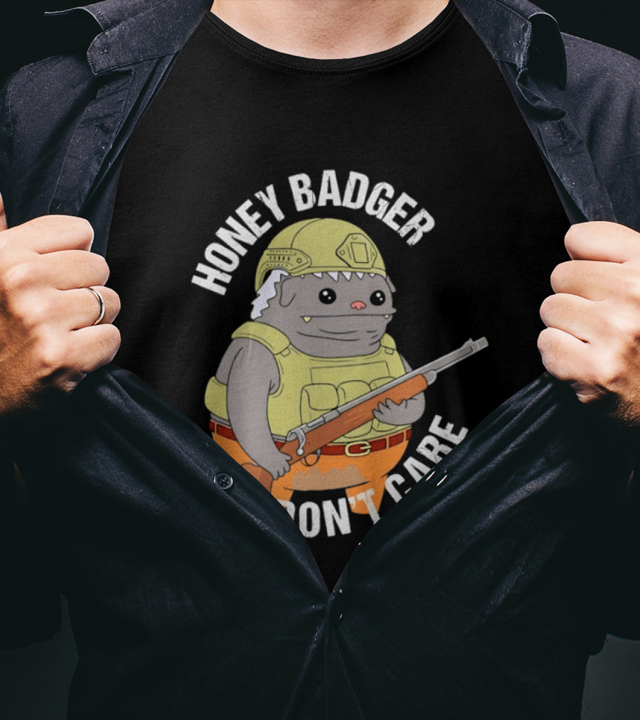 Honey Badger Don't Care Armed Cartoon T-Shirt