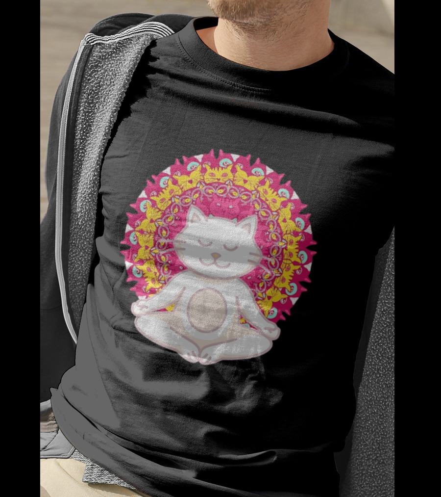 Meditation Zen Cat Mandala Yoga Peace Namaste Mindfulness Spiritual Pet Lover Feline Serenity T-Shirt
