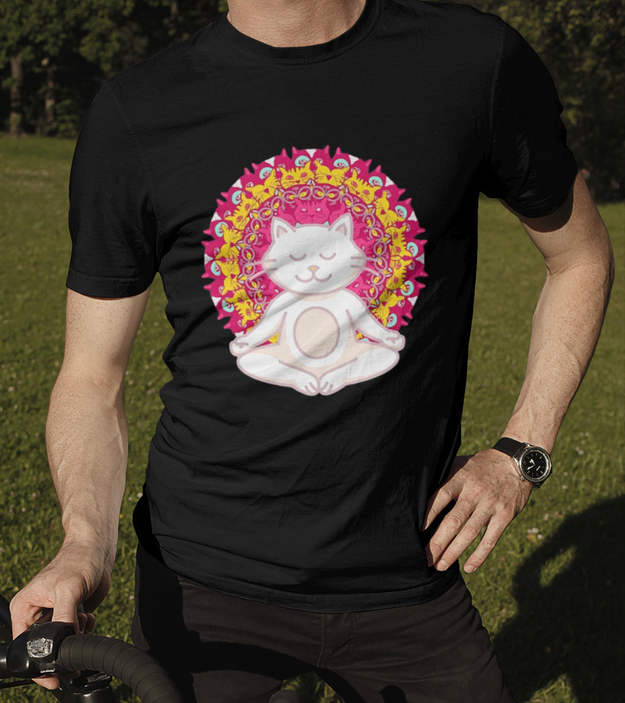 Meditation Zen Cat Mandala Yoga Peace Namaste Mindfulness Spiritual Pet Lover Feline Serenity T-Shirt