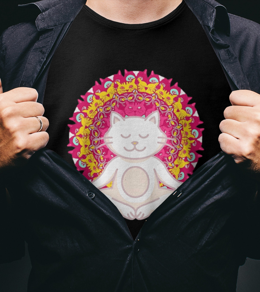 Meditation Zen Cat Mandala Yoga Peace Namaste Mindfulness Spiritual Pet Lover Feline Serenity T-Shirt