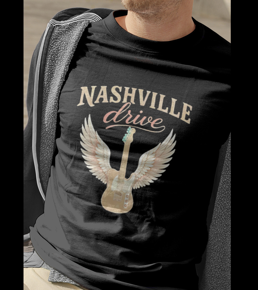 Nashville Drive Electric Guitar Angel Wings Music T-Shirt