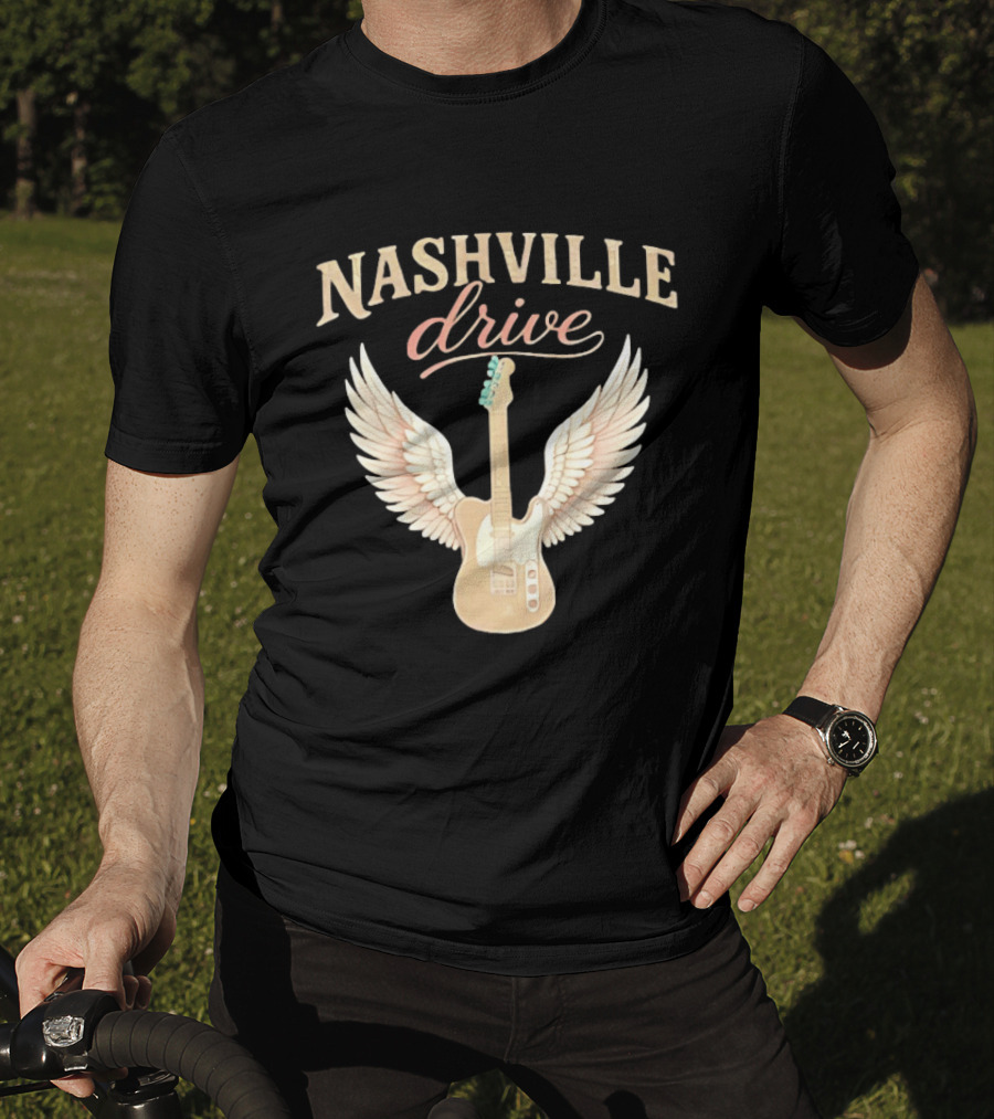 Nashville Drive Electric Guitar Angel Wings Music T-Shirt