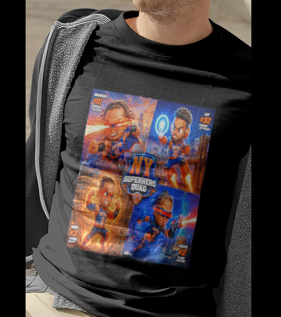 NY Superhero Quad Brunson Captain Clutch Hart Energy Heat Deuce Flash Factor Kat Towers Of Power T-Shirt