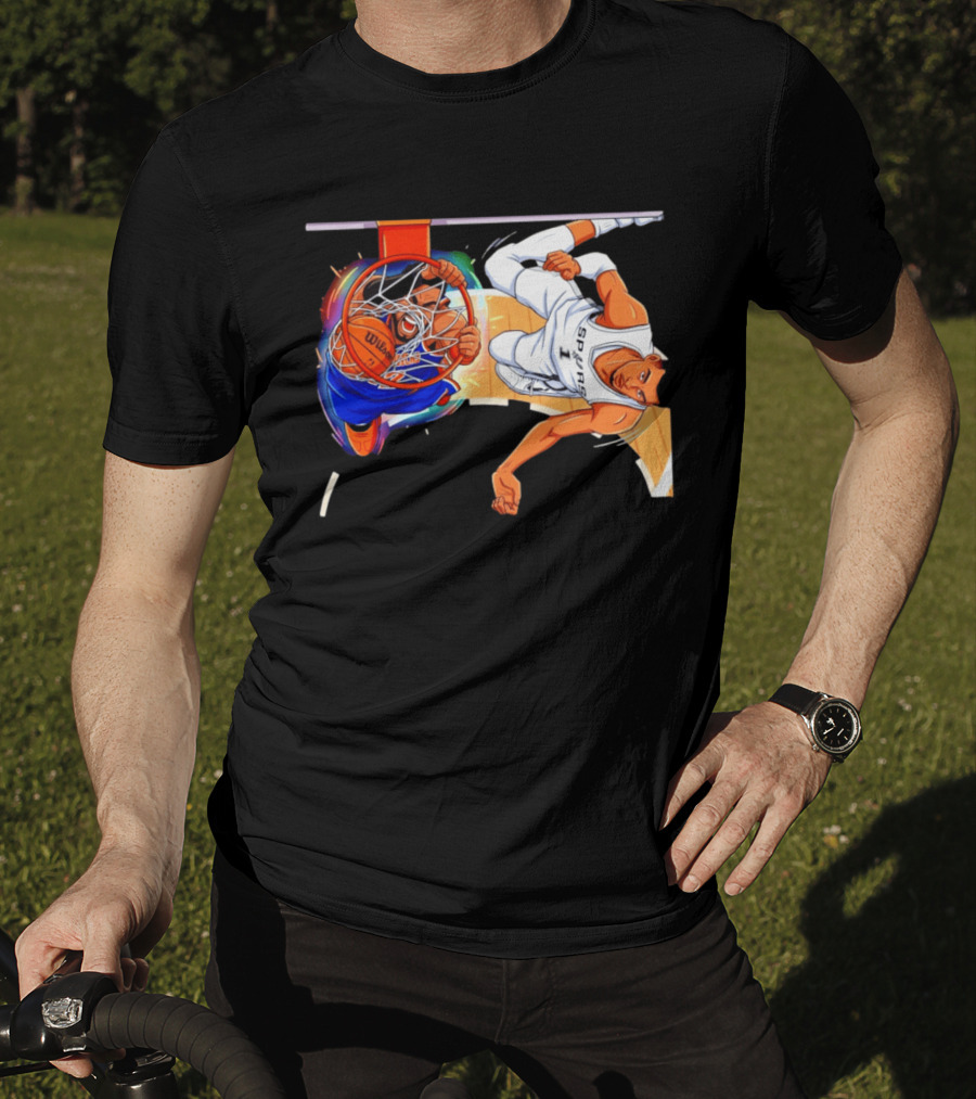 New York Knicks Vs San Antonio Spurs Comic Dunk Battle T-Shirt