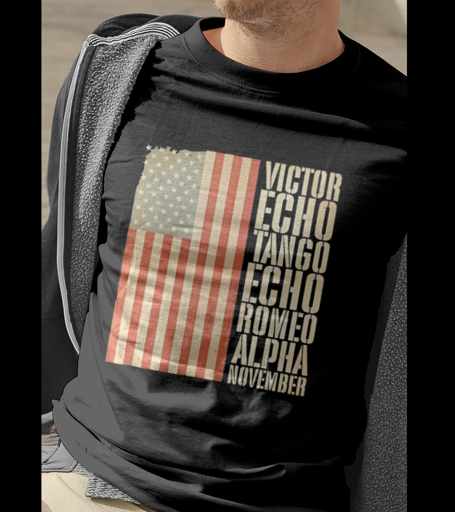 American Flag Victor Echo Tango Echo Romeo Alpha November Phonetic Alphabet T-Shirt