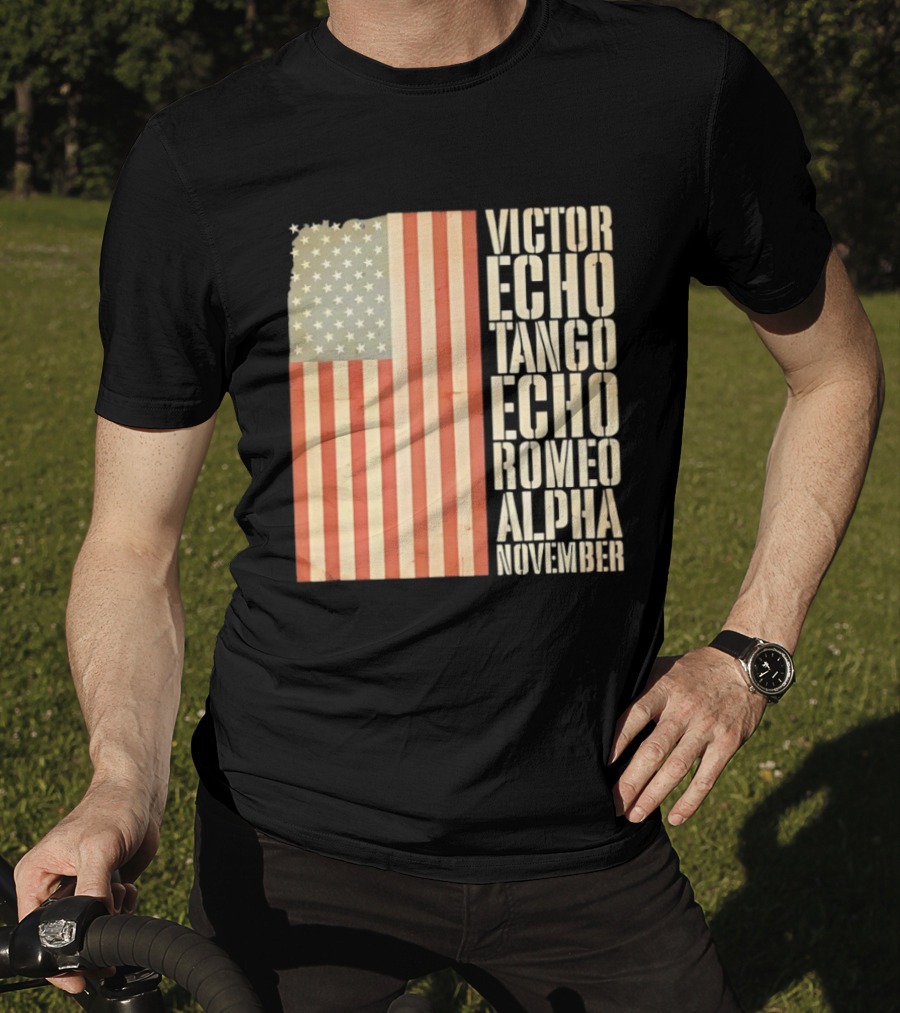 American Flag Victor Echo Tango Echo Romeo Alpha November Phonetic Alphabet T-Shirt