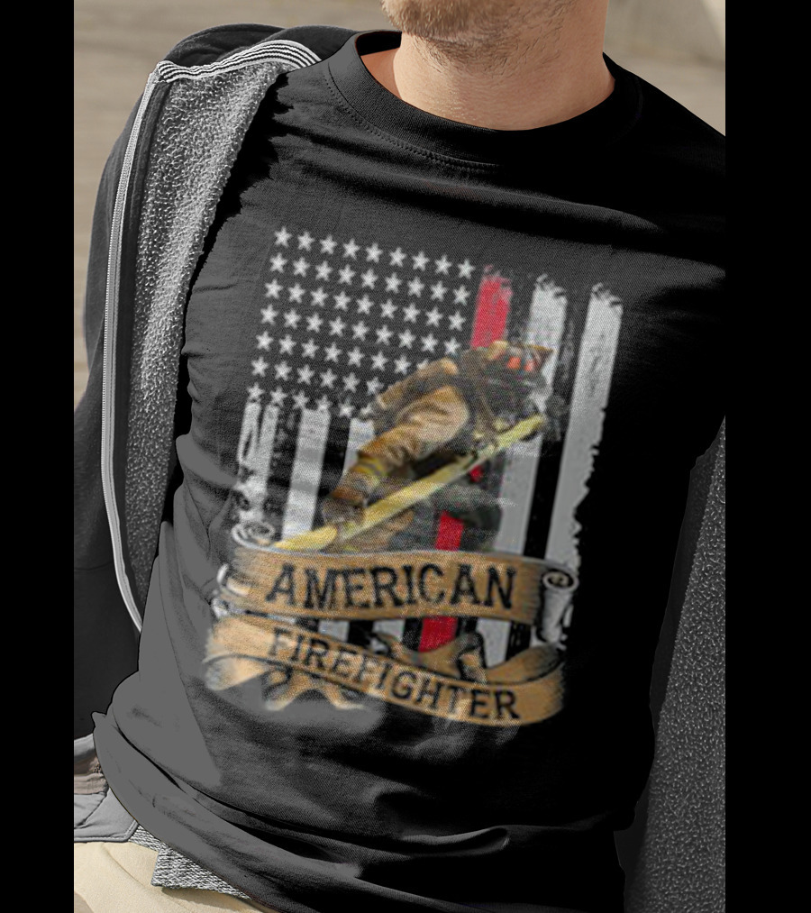 American Firefighter With Thin Red Line Flag T-Shirt