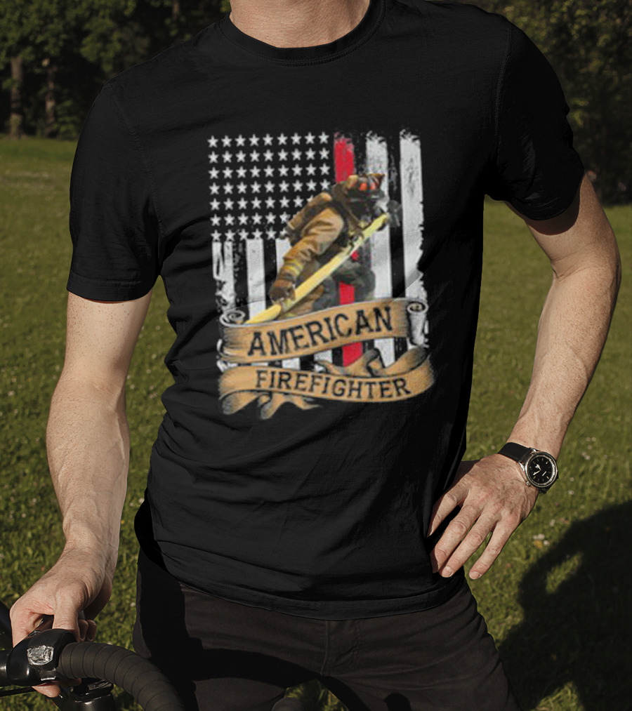 American Firefighter With Thin Red Line Flag T-Shirt
