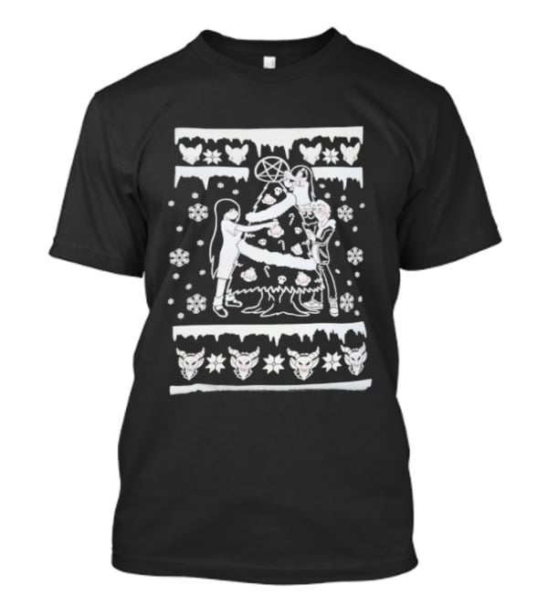 Baphomet Pentagram Christmas Tree Decoration With Ice Hearts And Snowflakes T-Shirt
