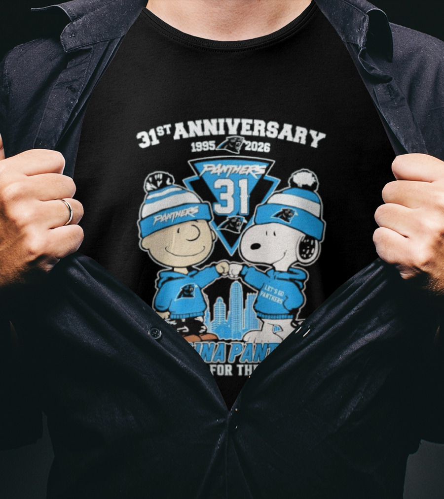 31st Anniversary Carolina Panthers Snoopy Charlie Brown 1995 2026 Let's Go Panthers Thank You For The Memories T-Shirt