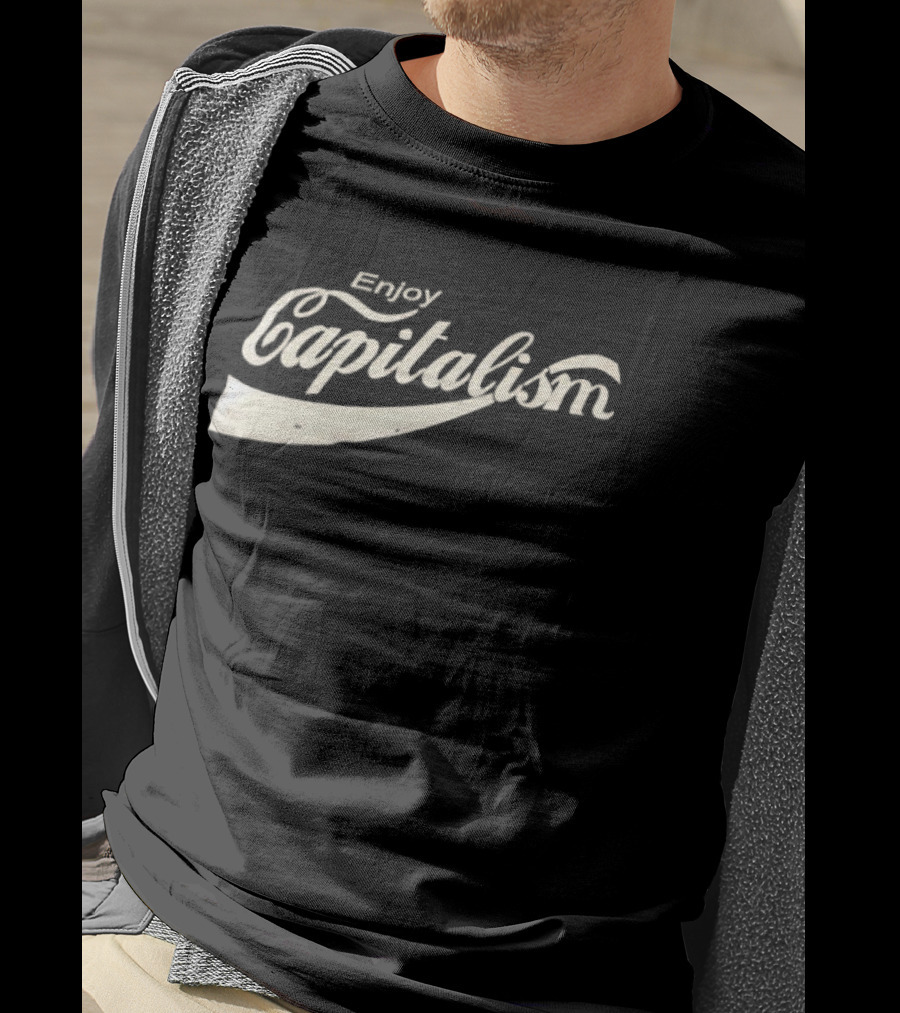 Enjoy Capitalism Coca Cola Style Typography Design T-Shirt