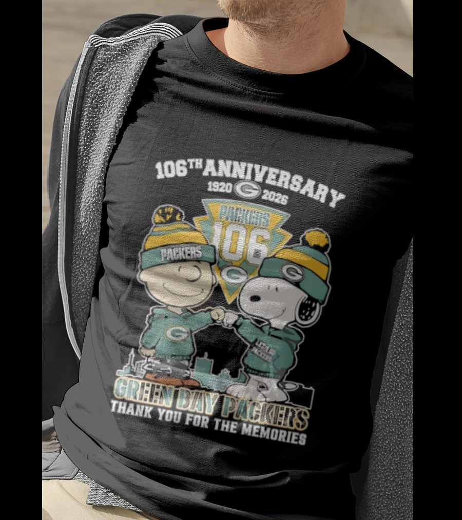 Green Bay Packers 106th Anniversary 1920-2026 Snoopy Charlie Brown Thank You For The Memories T-Shirt