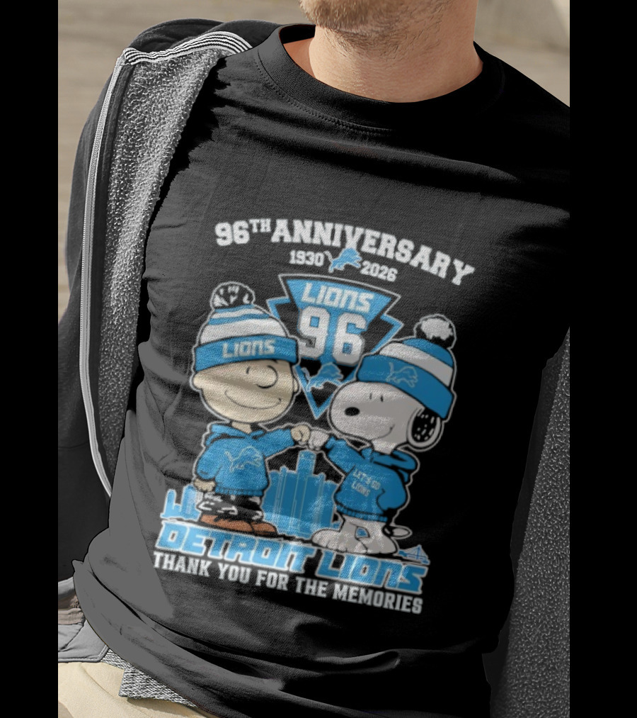 Detroit Lions 96th Anniversary 1930-2026 Snoopy And Charlie Brown T-Shirt