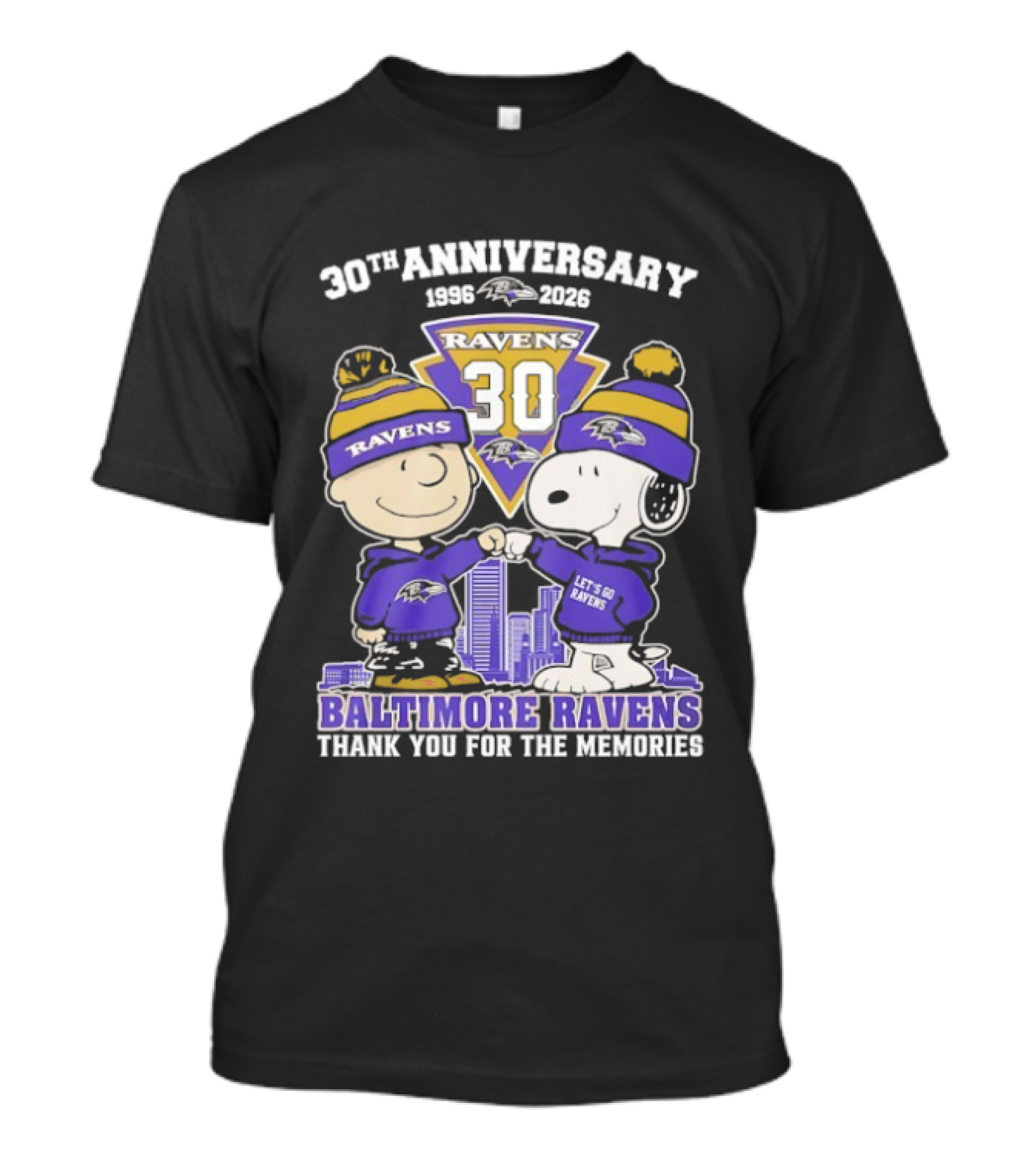 Baltimore Ravens Snoopy Charlie Brown 30th Anniversary 1996 2026 Thank You For The Memories T-Shirt