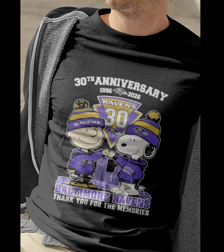 Baltimore Ravens Snoopy Charlie Brown 30th Anniversary 1996 2026 Thank You For The Memories T-Shirt