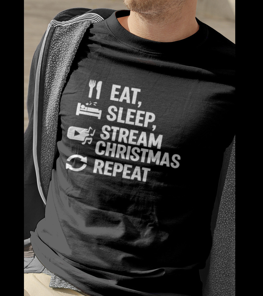 Eat Sleep Stream Christmas Repeat Icons T-Shirt
