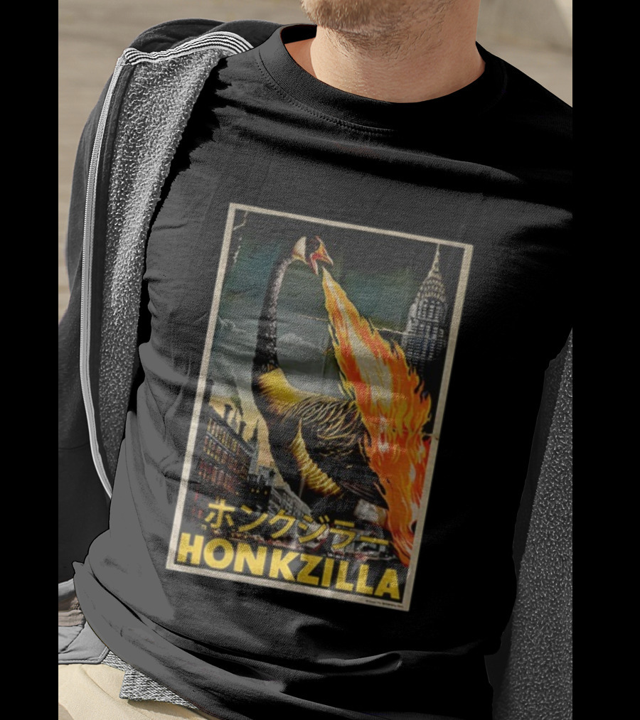 Honkzilla Goose Retro Japanese Movie Fire-Breathing City Attack T-Shirt