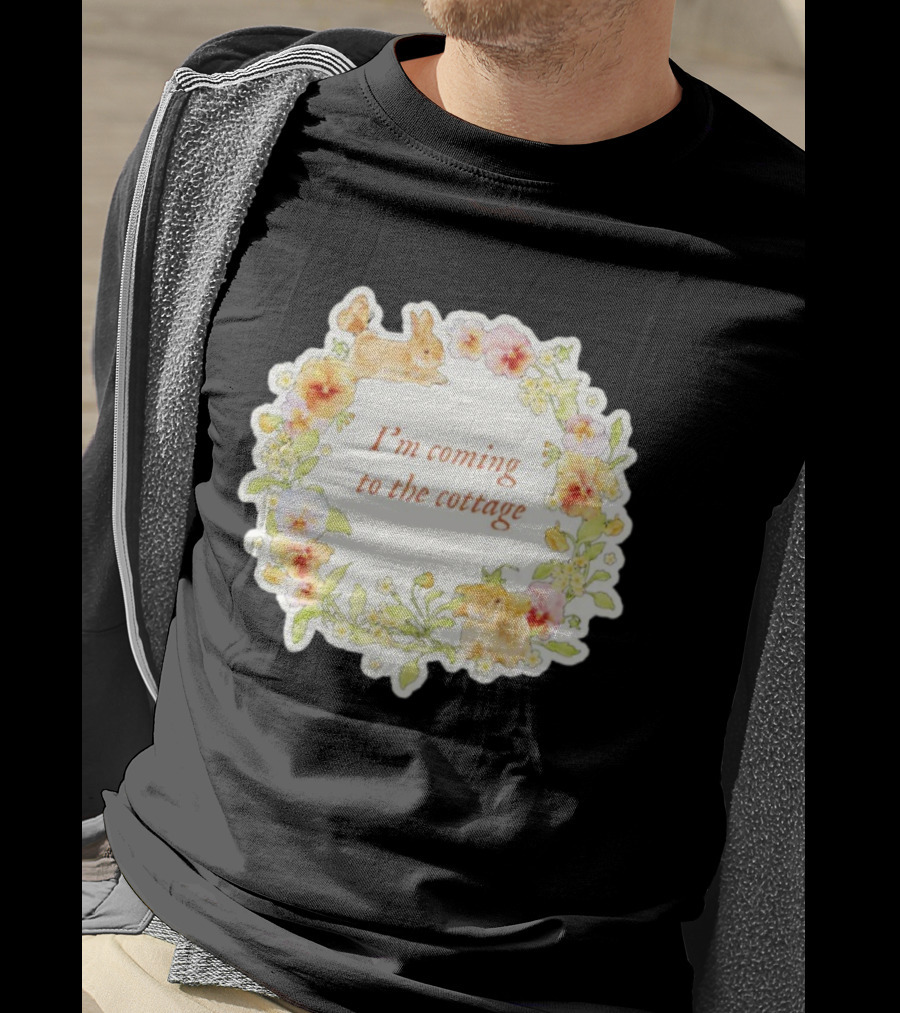 I'm Coming To The Cottage Floral Bunny Wreath T-Shirt