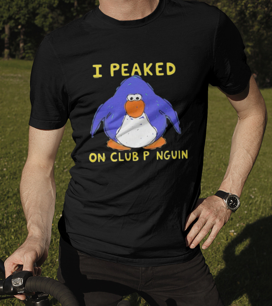 I Peaked On Club Penguin Retro Nostalgia Memorable Penguin Character T-Shirt