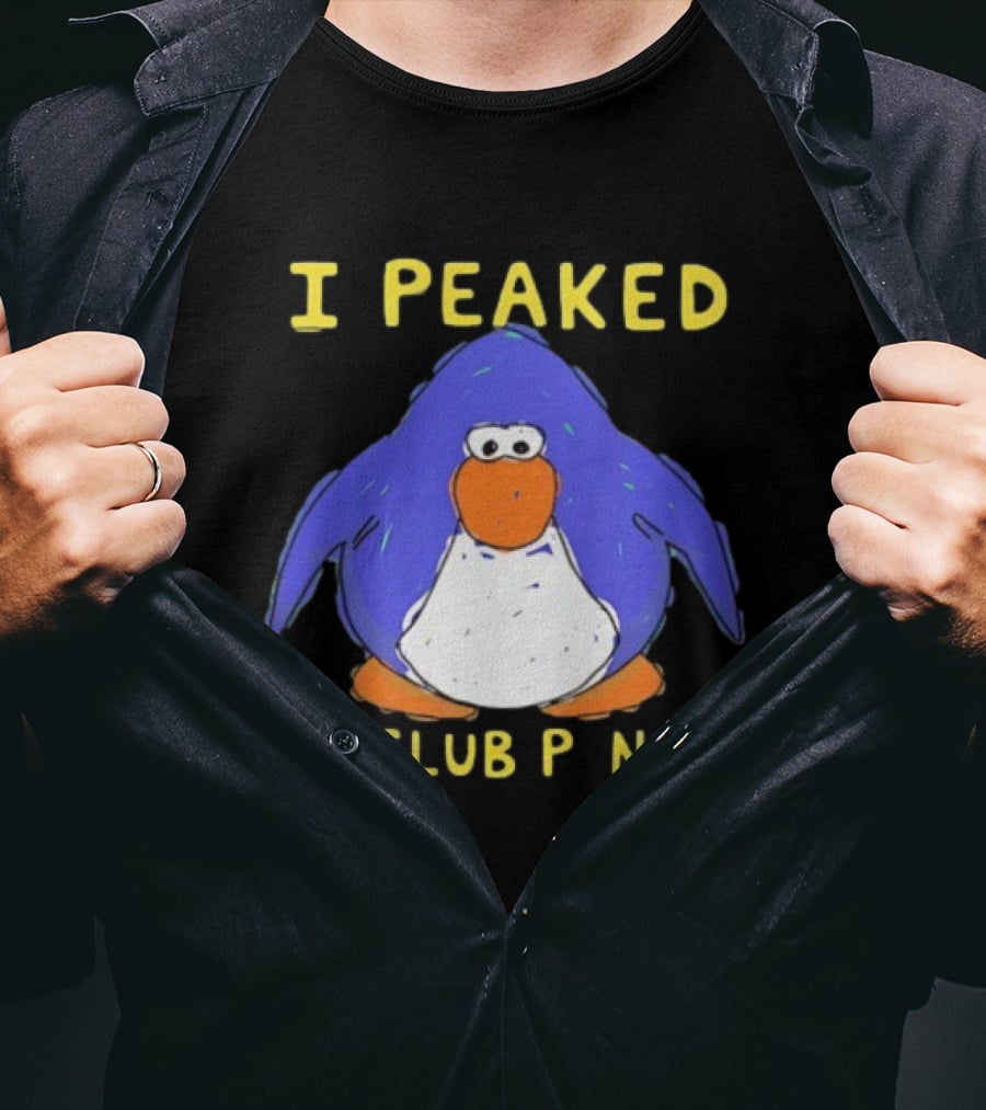 I Peaked On Club Penguin Retro Nostalgia Memorable Penguin Character T-Shirt