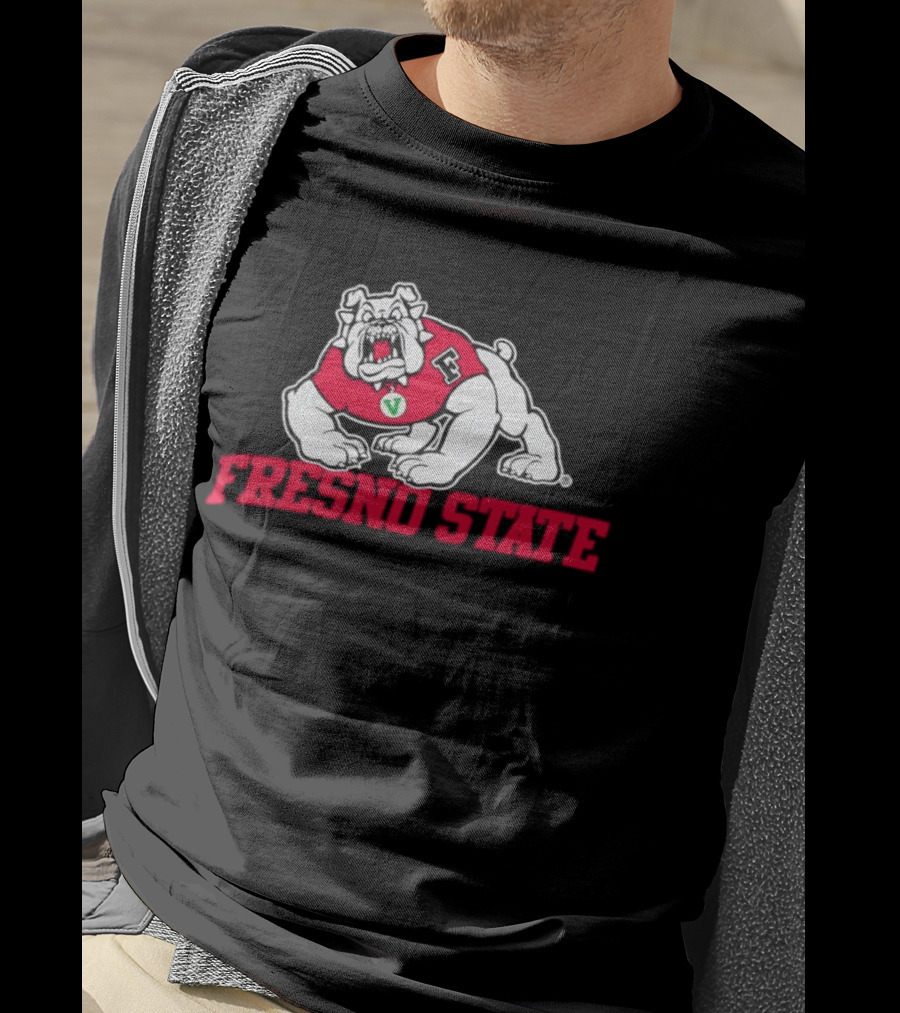 Fresno State Bulldogs Mascot Vivid Red Letterman Style T-Shirt