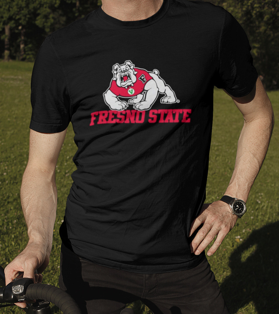 Fresno State Bulldogs Mascot Vivid Red Letterman Style T-Shirt