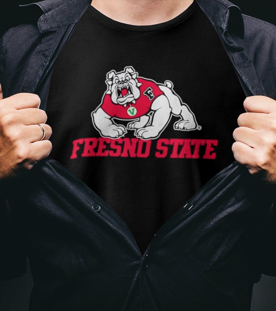 Fresno State Bulldogs Mascot Vivid Red Letterman Style T-Shirt