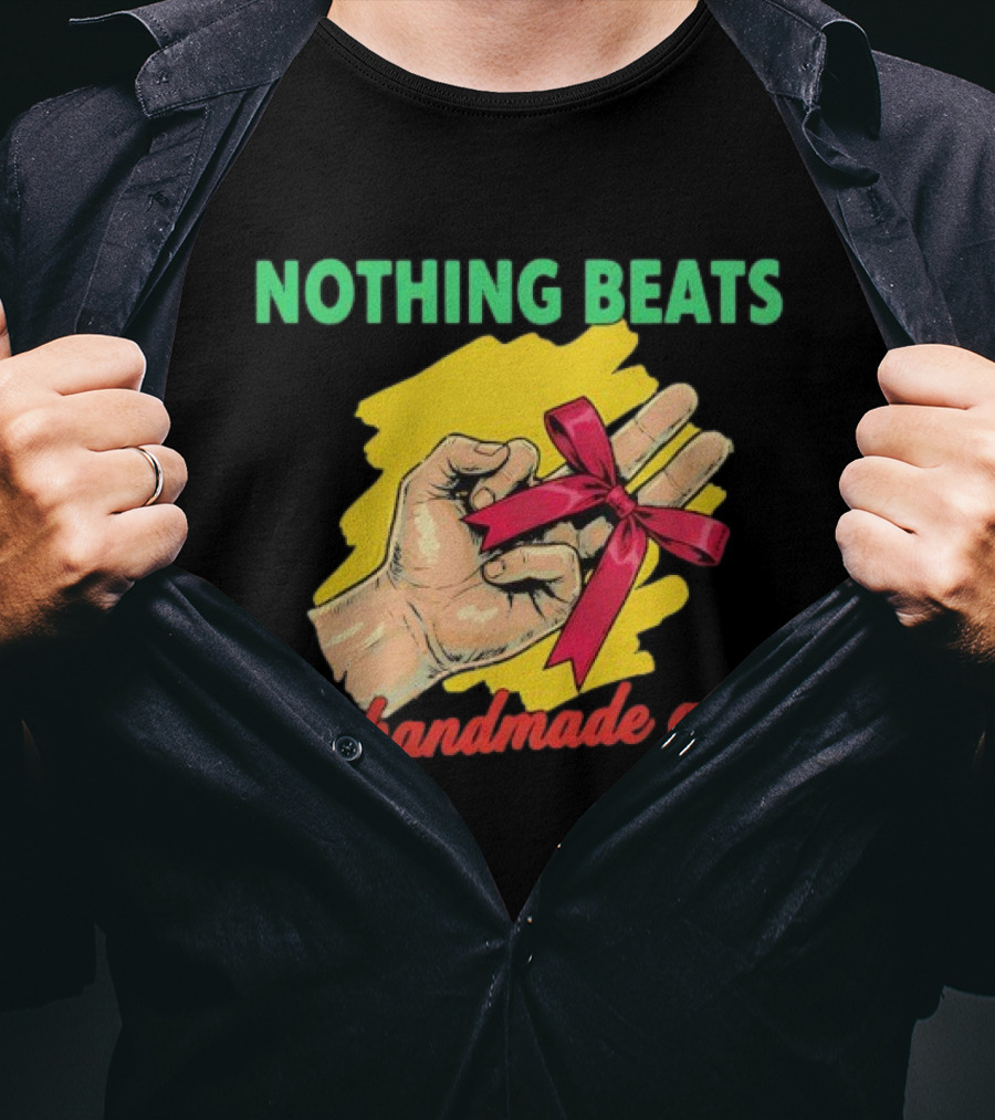 Nothing Beats A Handmade Gift Red Ribbon Hand Drawing T-Shirt