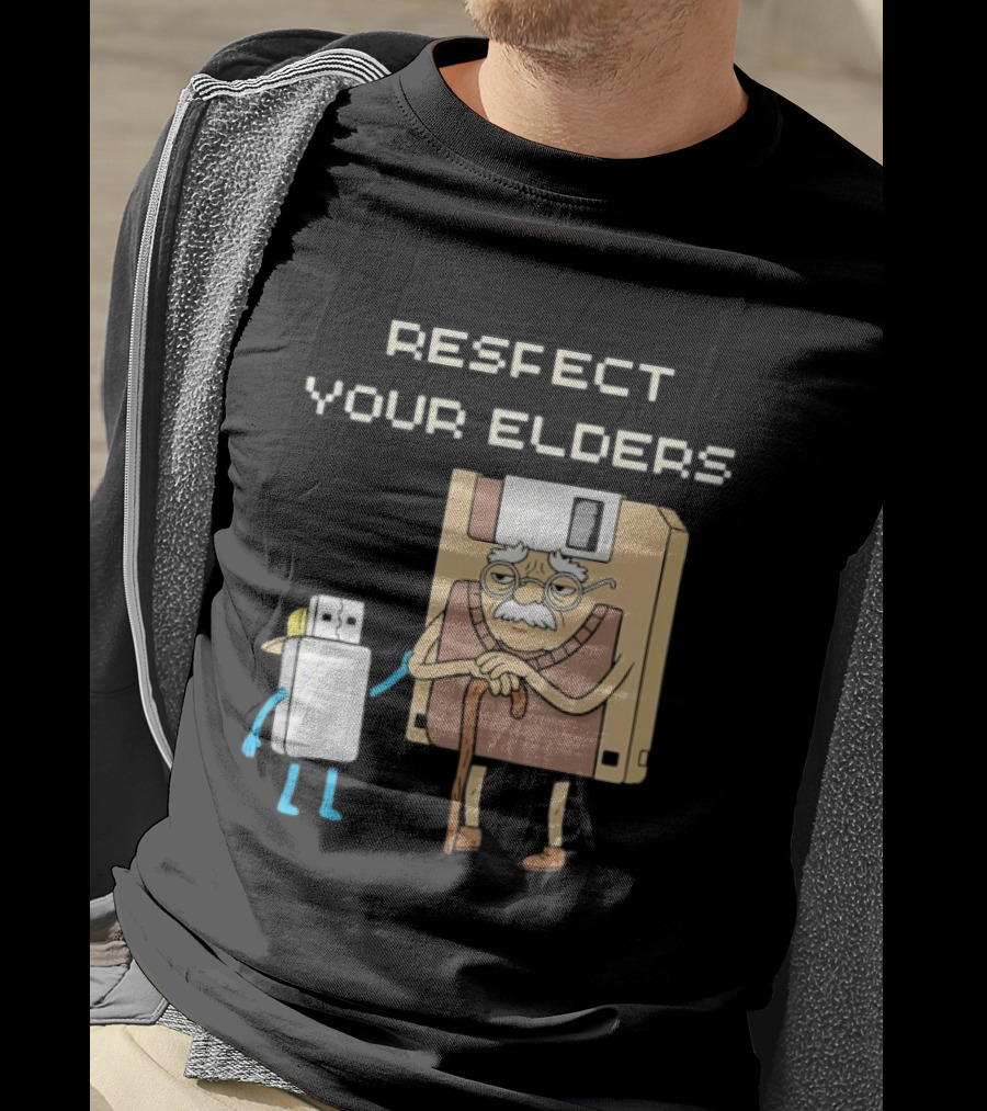Respect Your Elders Floppy Disk USB Stick Funny Retro Technology Humor T-Shirt
