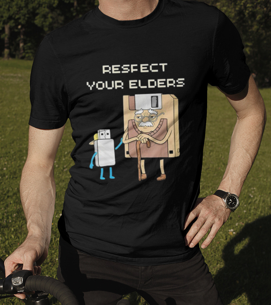 Respect Your Elders Floppy Disk USB Stick Funny Retro Technology Humor T-Shirt