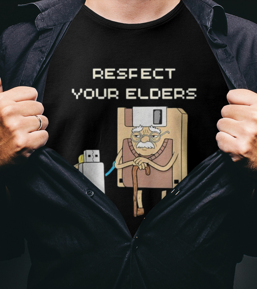 Respect Your Elders Floppy Disk USB Stick Funny Retro Technology Humor T-Shirt