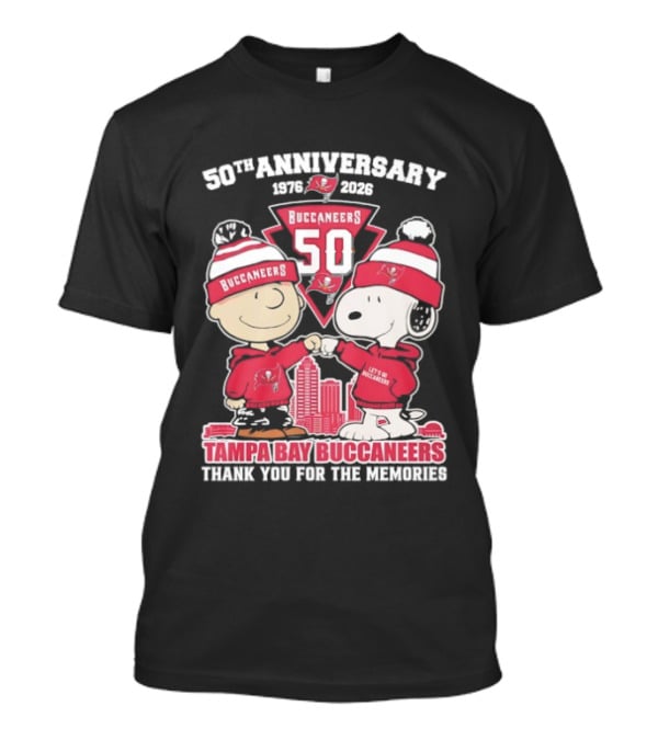 50th Anniversary Tampa Bay Buccaneers Snoopy Charlie Brown 1976 2026 Thank You For The Memories T-Shirt