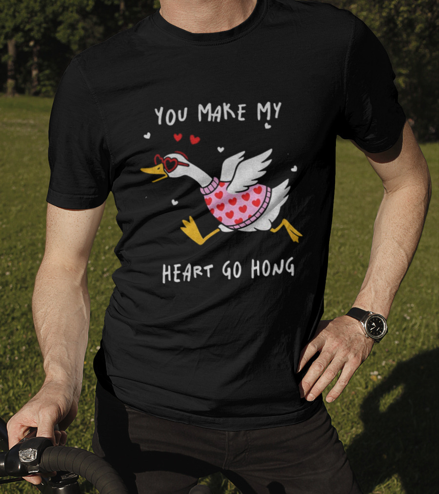 Valentine's Day Heart Go Hong Goose With Sunglasses And Hearts T-Shirt