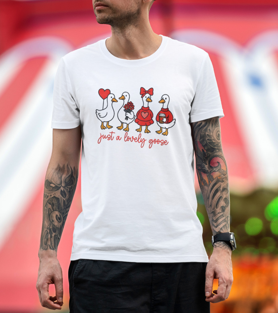 Coquette Valentine Lovely Goose With Heart Bow Flowers Coffee T-Shirt