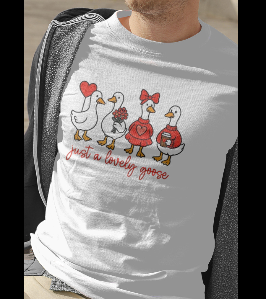 Coquette Valentine Lovely Goose With Heart Bow Flowers Coffee T-Shirt