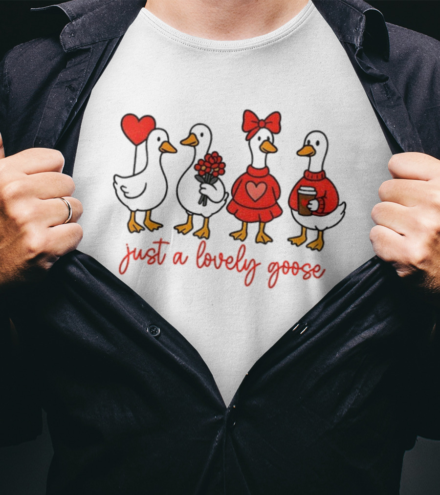 Coquette Valentine Lovely Goose With Heart Bow Flowers Coffee T-Shirt