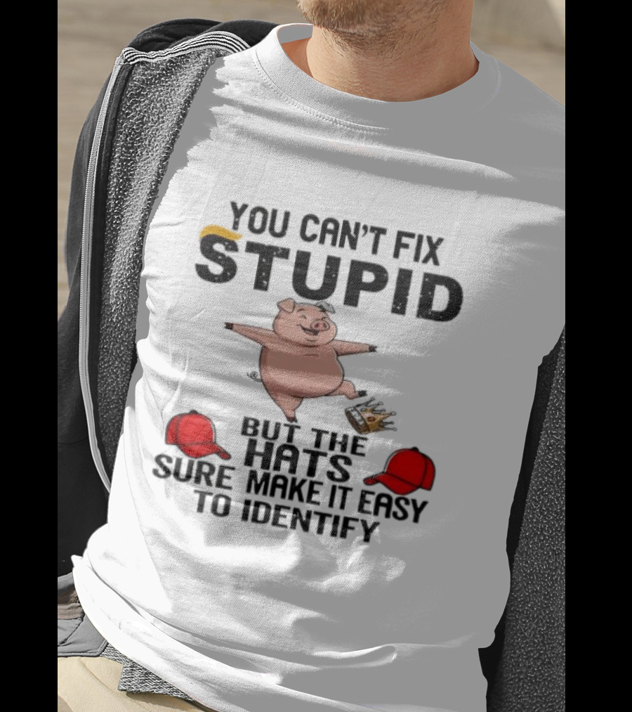 You Can’t Fix Stupid But The Hats Sure Make It Easy Identify Pig And Red Hats T-Shirt