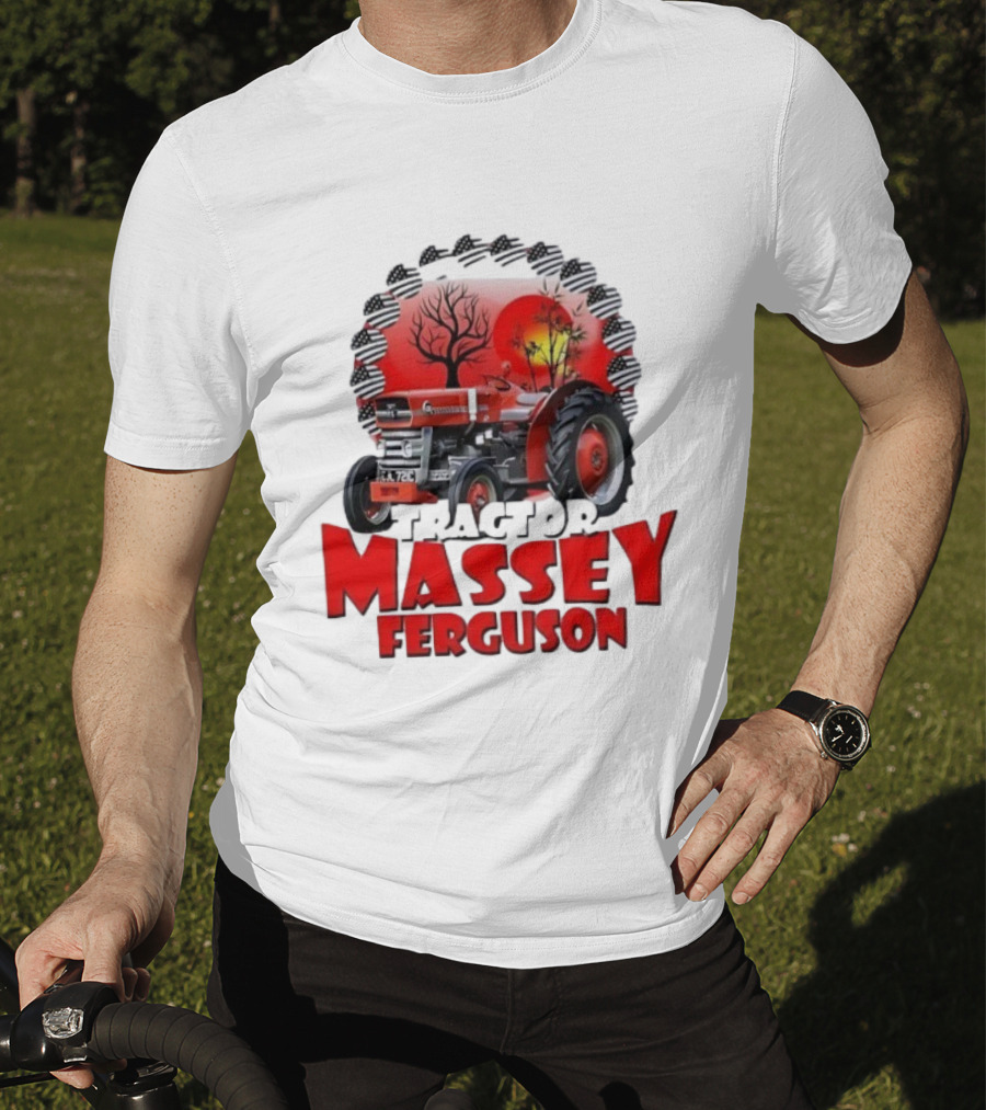 Massey Ferguson Tractor Red Landscapes Sun Trees T-Shirt