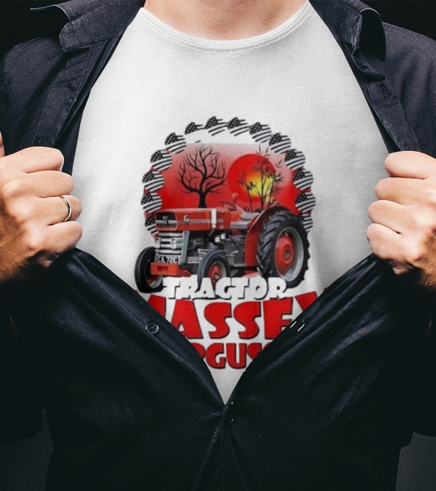 Massey Ferguson Tractor Red Landscapes Sun Trees T-Shirt