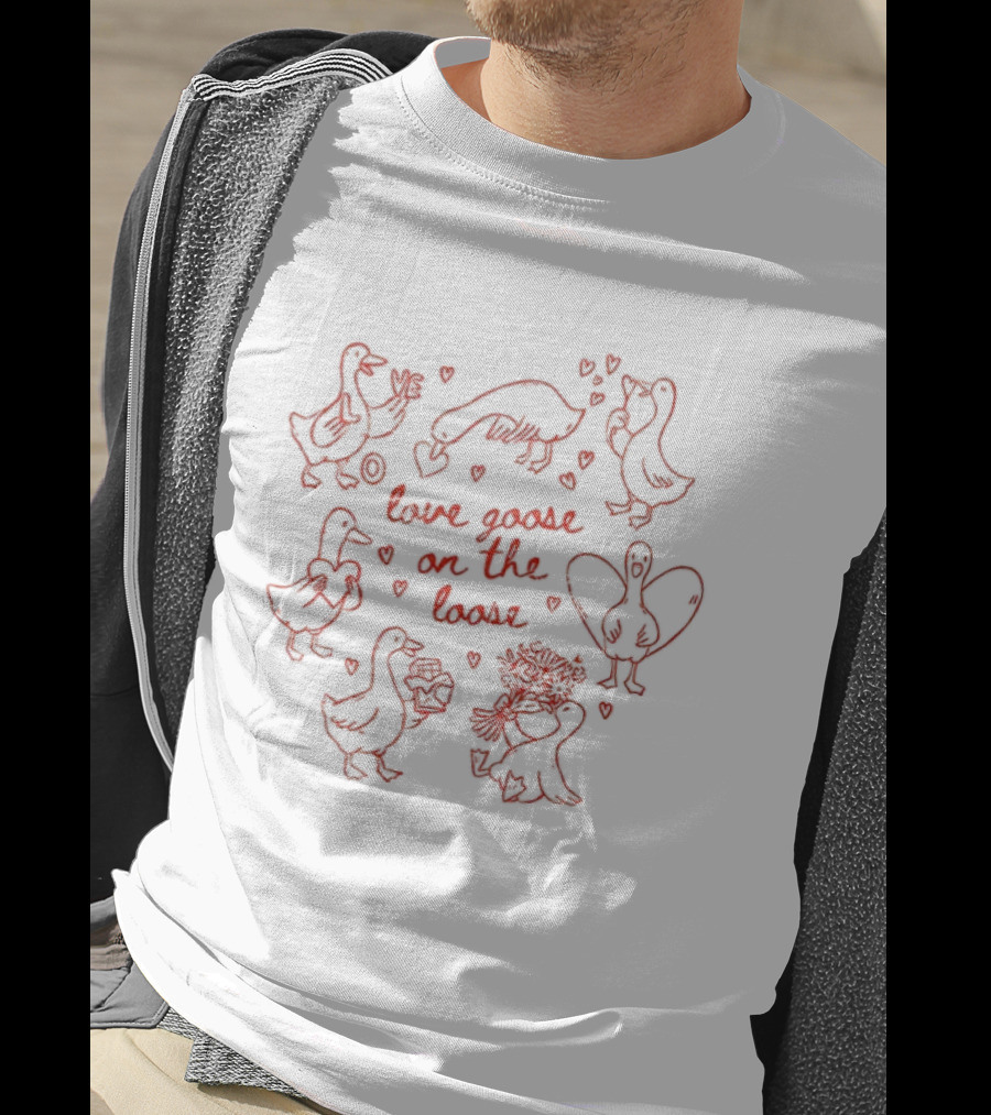 Valentine Love Goose On The Loose Hearts And Cute Drawings T-Shirt