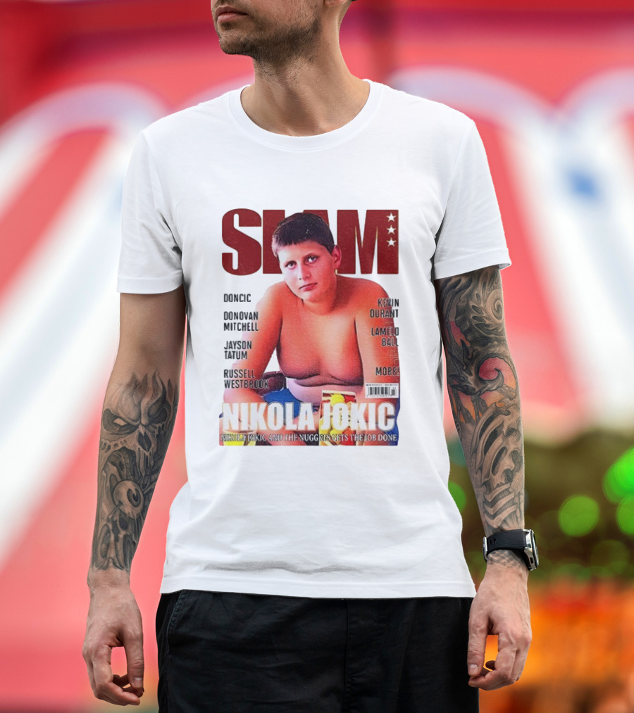 Slam Magazine Nikola Jokic 90s Retro Basketball Nuggets Durant Mitchell Westbrook Tatum Ball T-Shirt
