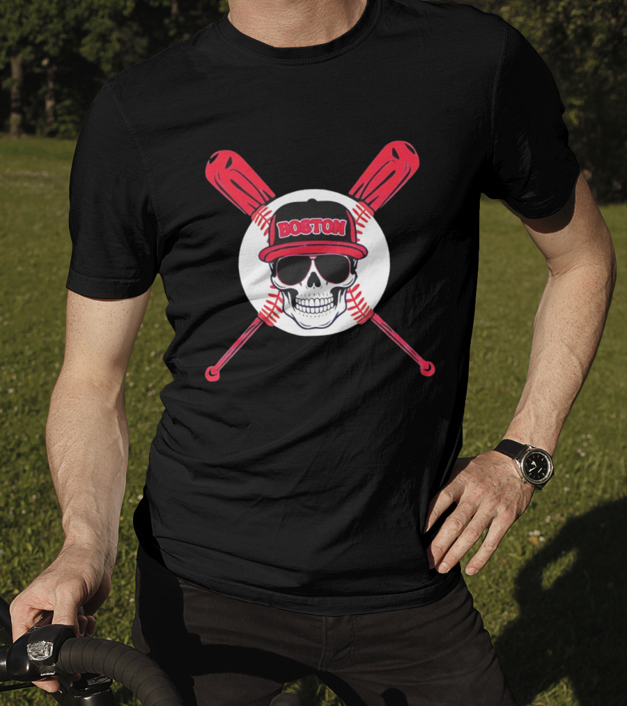 Boston Baseball Skull With Crossed Bats T-Shirt