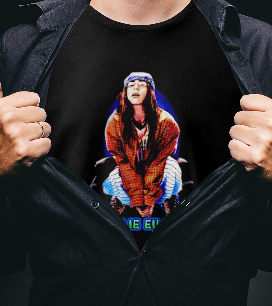 Billie Eilish Squatting Plaid Striped T-Shirt