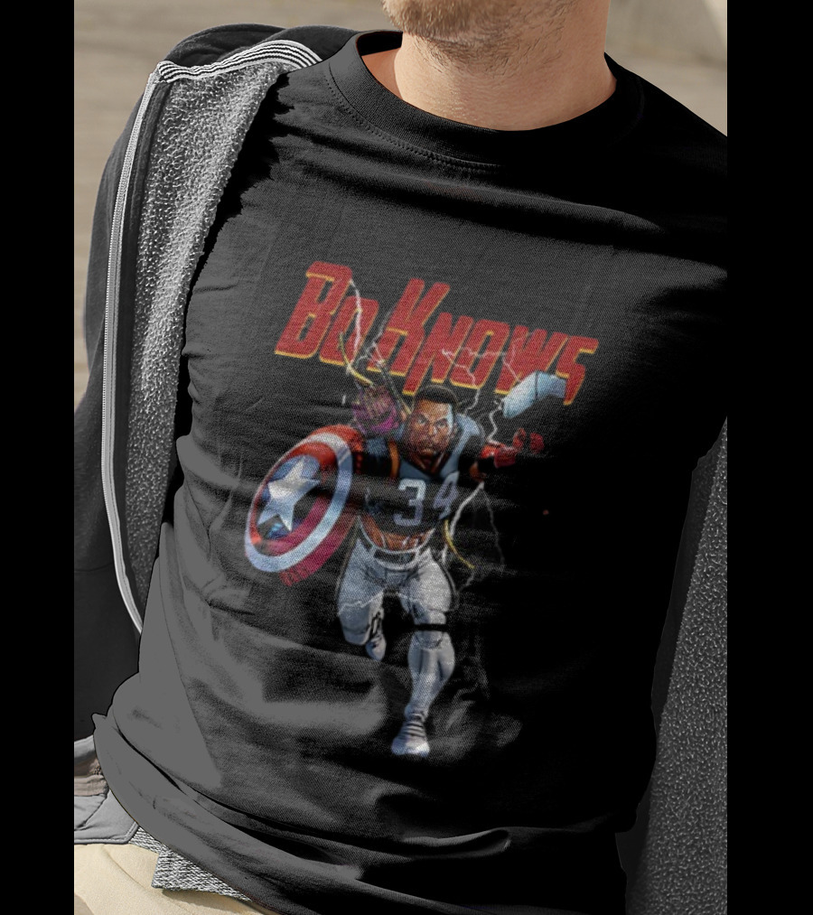 Bo Knows Heroes Captain America Thor 34 Vintage Football T-Shirt