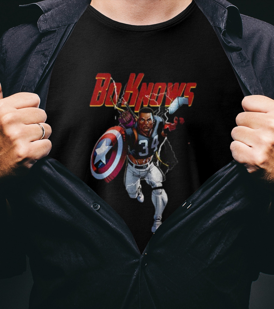 Bo Knows Heroes Captain America Thor 34 Vintage Football T-Shirt