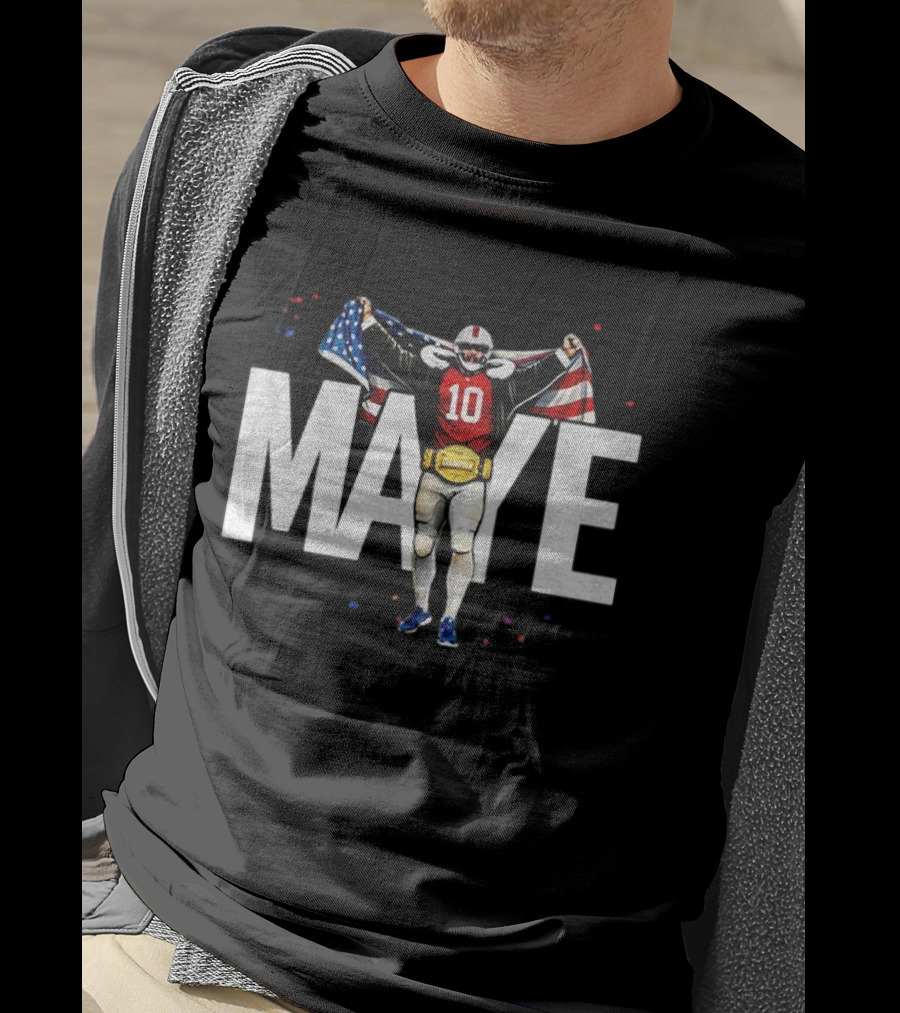 Drake Maye 10 New England Patriots 2026 American Flag Champion T-Shirt