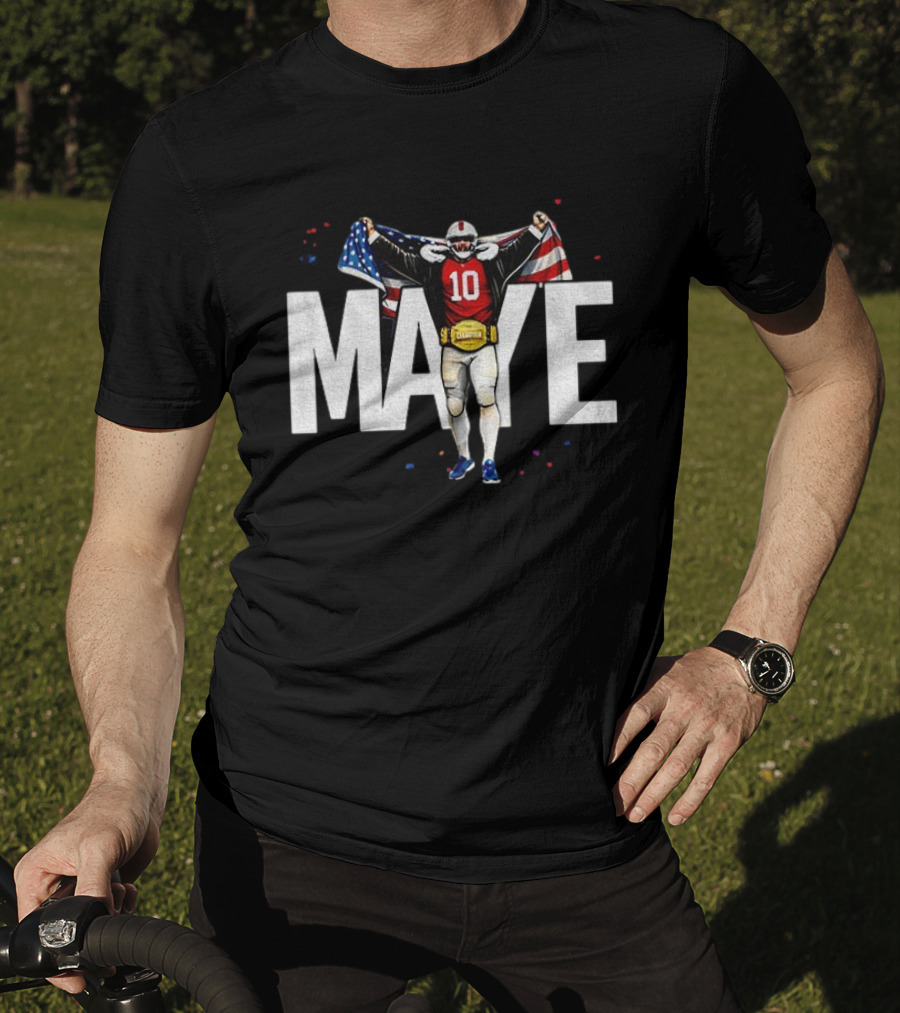 Drake Maye 10 New England Patriots 2026 American Flag Champion T-Shirt